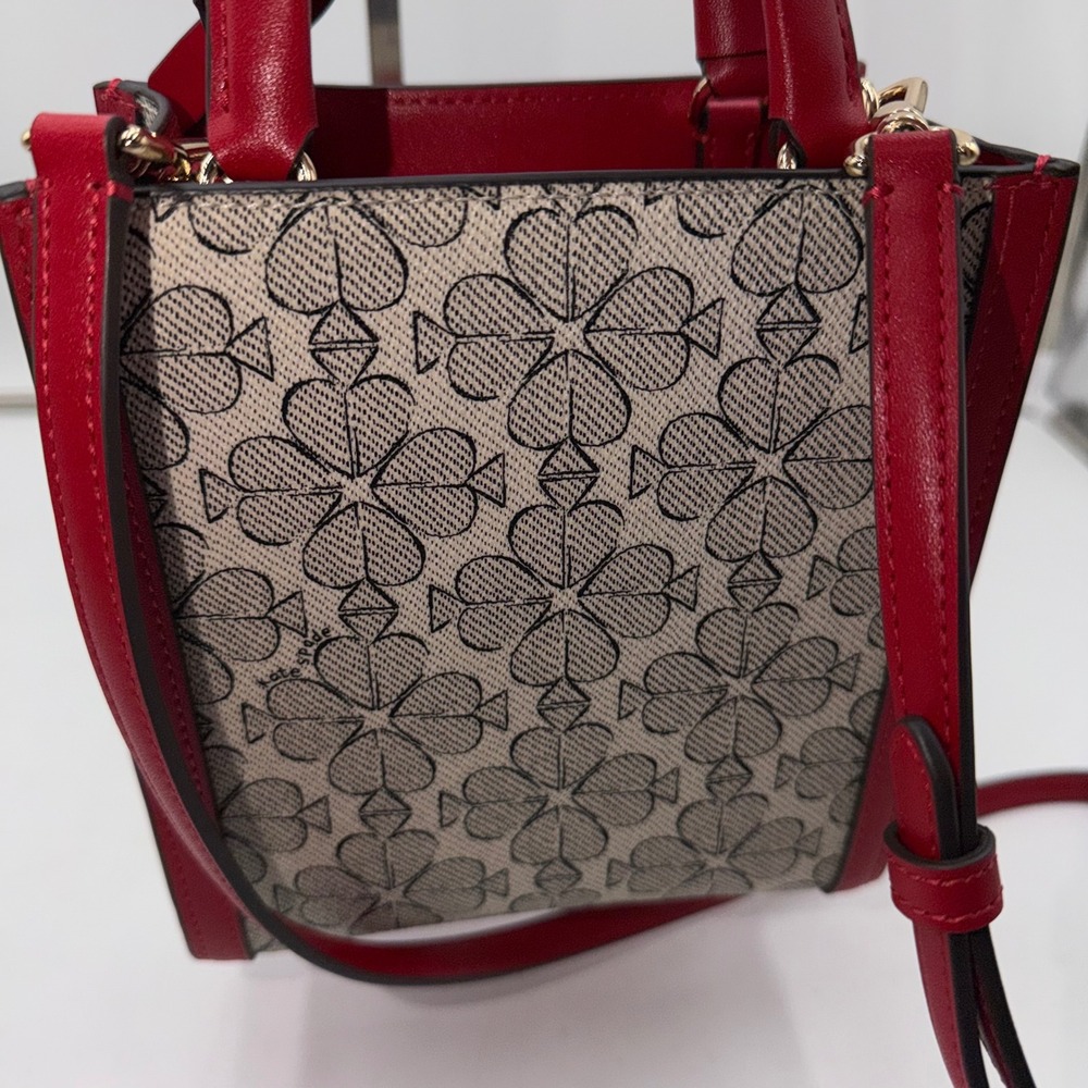 kate spade Red and Beige Printed Crossbody Tote with Heart Charm - Picture 7 of 11